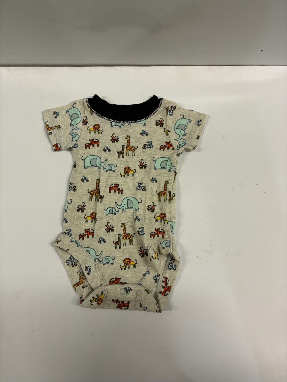 Neutral Safari-Print Baby One-Piece Bodysuit with Black Collar